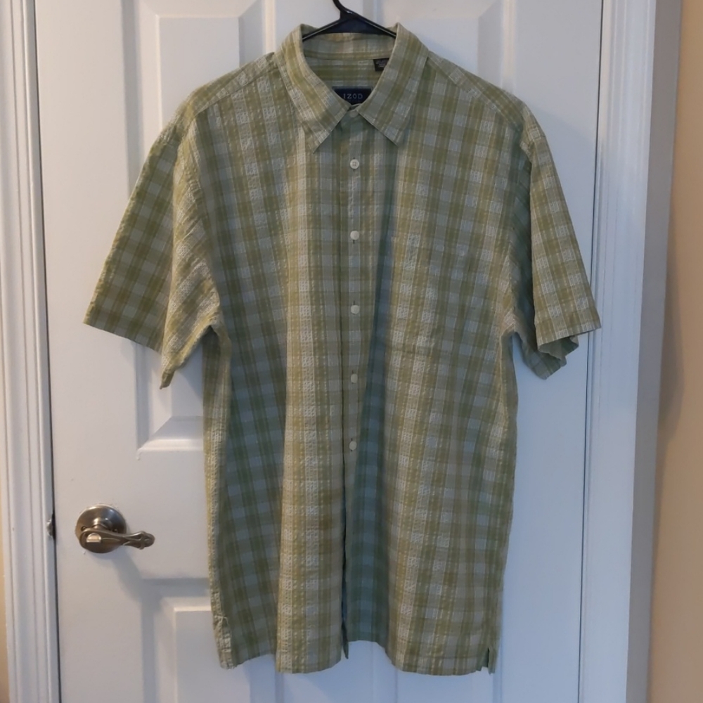 Izod Green Plaid Short Sleeve Shirt . Size L - Picture 5 of 9